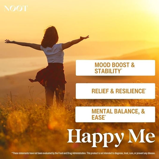 NOOT Happy Me – Natural Mood Support Supplement for Women and Men, Saffron Supplement, Rhodiola & Maca Adaptogens for Calm, Focus & Emotional Balance, Happy Pills, Vegan, Plant-Based, 60 Capsules