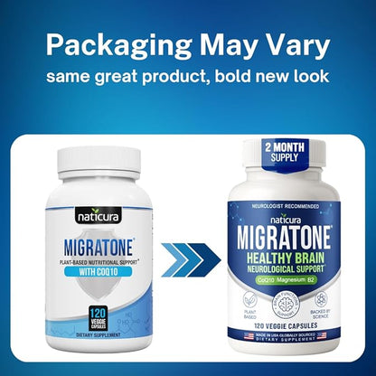 Migratone Migraine Relief Nutritional Support Supplement - with Magnesium, Riboflavin Vitamin B2, B6 & B12, Microactive Coq10, Feverfew, PA-Free Butterbur, and Folate - Clinically Preferred Blend