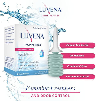 LUVENA Daily Personal Feminine Rinse, Ultra Gentle Intimate Wash, Vaginal Health Support, Hygiene Cleanser, Reduces Odor, Supports Freshness, pH Balanced, Lactic Acid & Natural Enzymes, 3 oz (2 pack)