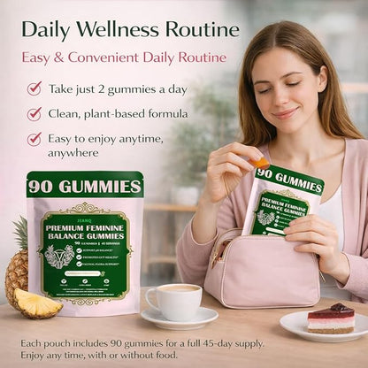Premium Feminine Balance Gummies for Women - pH Balance Support & Vaginal Probiotic with Hawaiian Pineapple Flavor, Vegan, Gluten-Free – 90 Gummies (45 Servings)
