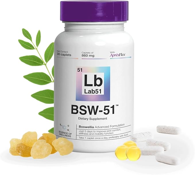 Boswellia Serrata AprèsFlex® Advanced Joint Support – BSW-51 with Hyaluronic Acid, Type II Collagen & Piperine – 30 Capsules, 860 mg Each – Supports Mobility, Flexibility & Cartilage Health
