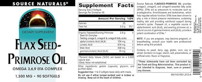 Source Naturals Flax Seed-Primrose Oil, Omega 3,6,9 EFA Complex, 1300mg - 90 Softgels