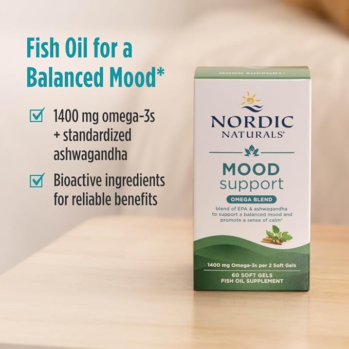 Nordic Naturals Mood Support Omega Blend - Unflavored - 60 Soft Gels - 1400 mg Omega-3 Supplement with EPA & DHA - Promotes Balanced Mood and Serenity - Non-GMO - 30 Servings