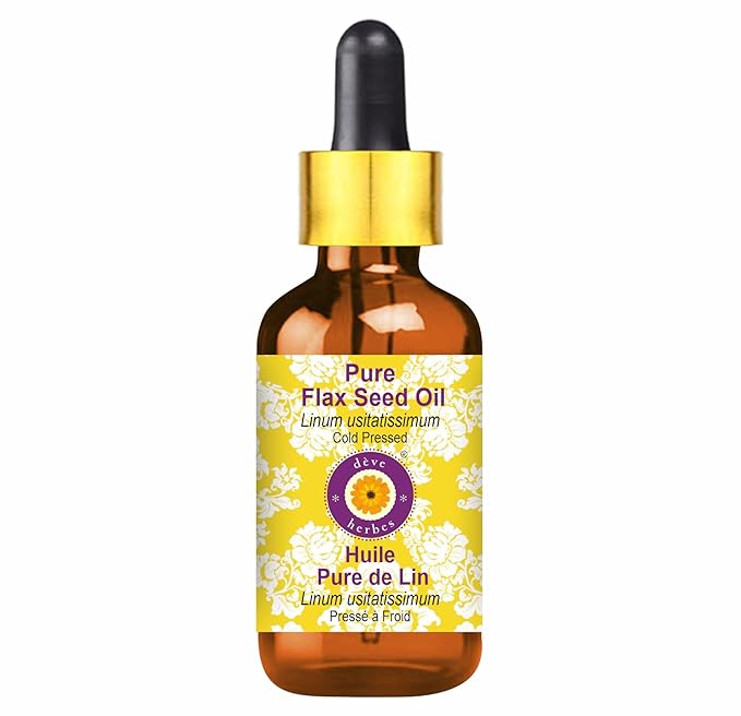 dève herbes Flax Seed Oil (Linum usitatissimum) with Glass Dropper | Cold Pressed | Pure | Natural | for Diluting Essential Oils | Skin & Massage | Non-Sticky | Lightweight | Unisex | 100ml (3.38 oz)