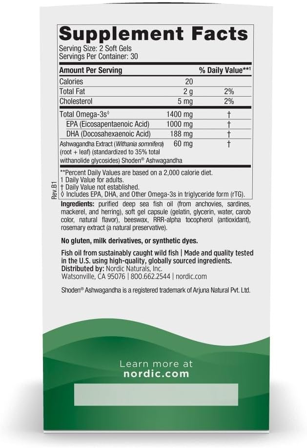 Nordic Naturals Mood Support Omega Blend - Unflavored - 60 Soft Gels - 1400 mg Omega-3 Supplement with EPA & DHA - Promotes Balanced Mood and Serenity - Non-GMO - 30 Servings