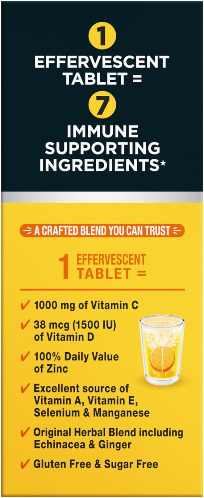 Airborne 1000mg Vitamin C with Vitamin D & Zinc, Sugar Free Multivitamin Immune Support Supplement, Antioxidants Vitamins A C & Vitamin E, 30 Effervescent Tablets, Zesty Orange Flavor