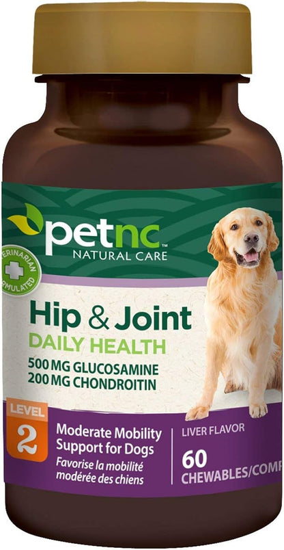 Petnc Level-2 Hip & Joint Health Supplement for Adult Dogs (60 Count), 500mg Glucosamine, 200mg Chondroitin, 50mg MSM, & 6mg Hyaluronic Acid, Includes Vitamin C & Manganese, Liver Flavor