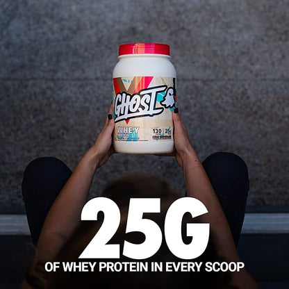 GHOST Whey Protein Powder, Milk Chocolate - 2LB, 25G of Protein - Whey Protein Blend - ­Post Workout Fitness & Nutrition Shakes, Smoothies, Baking & Cooking - Soy & Gluten-Free