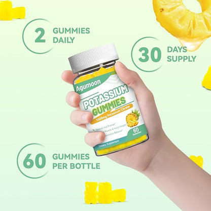 Potassium Gummies 1000mg, Potassium Citrate Gummies for Adults Women & Men, Chewable Potassium Supplement Support Leg Cramps & Muscle Health - Sugar Free, Vegan,120 Count