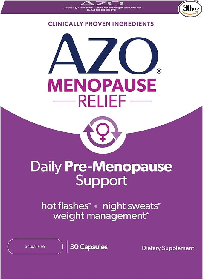 AZO® Daily Pre-Menopause Relief Perimenopause Supplements for Women, Hot Flash, Night Sweat and Healthy Weight Management Support* - 30 Count