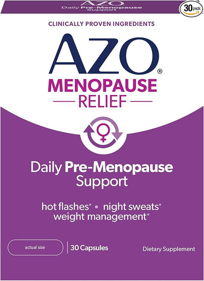 AZO® Daily Pre-Menopause Relief Perimenopause Supplements for Women, Hot Flash, Night Sweat and Healthy Weight Management Support* - 30 Count