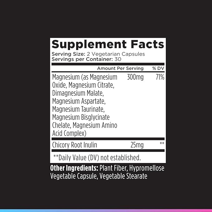 Livingood Daily Magnesium Supplement with Magnesium Glycinate, Citrate, Malate, Oxide, Aspartate, Amino Acid Complex and Chicory Root for Heart Health, Sleep and Muscle Support, 300mg, 60 Capsules