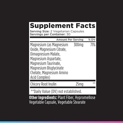 Livingood Daily Magnesium Supplement with Magnesium Glycinate, Citrate, Malate, Oxide, Aspartate, Amino Acid Complex and Chicory Root for Heart Health, Sleep and Muscle Support, 300mg, 60 Capsules