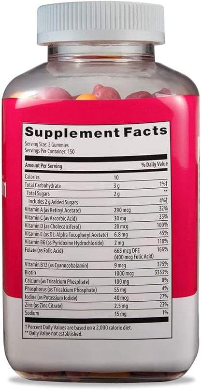 Amazon Basics Women's Multivitamin, Mixed Berry Flavor, Vegetarian & Gluten-Free, 300 Gummies (150 Servings) (Previously Solimo) (Pack of 3)