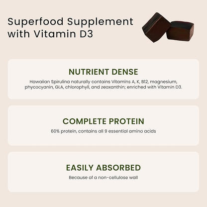 Nutrex Hawaii Pure Hawaiian Spirulina Gummies – Sugar-Free, Vegan Superfood Plus Vitamin D3, Farm Grown in Kona, Non-GMO, 60 Count