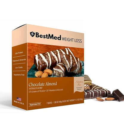 BestMed - High Protein Nutrition Bar - Low-Carb, 15g Protein, Low Sugar, High Fiber, Low Calorie, Meal Replacement Bar (Chocolate Almond, 4 Box - 28 Count)