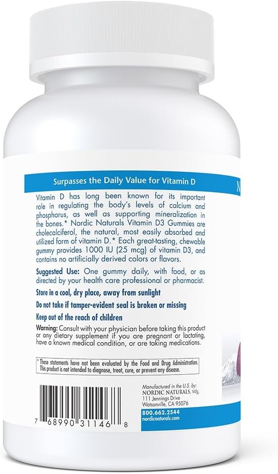 Nordic Naturals Pro Vitamin D3 Gummies, Wild Berry - 120 Gummies - 1000 IU Vitamin D3 - Great Taste - Healthy Bones, Mood & Immune System Function - Non-GMO - 120 Servings