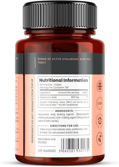 pureclinica Triple Strength Hyaluronic Acid 300mg x 720 Tablets (4 Bottles of 180) - 2 Years Supply