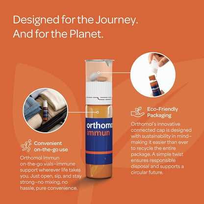 Orthomol Immun, Immune Support Vials for Adults with Vitamin C, Zinc, Selenium, Iodine, Vitamin D, E, A,B, Calcium, 25+ Immune Boost Nutrients, 1 Serving Per Day for Daily Health (7 Day Supply)