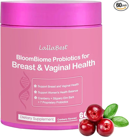 Vagina & Breast Probiotic Gummies for Women,with Slippery Elm Cranberry Extract,Supports Women’s Wellness & PH Balance,Clean,60 Gummies
