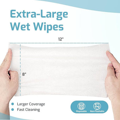 SUNKISS Trustplus Wet Wipes for Adult No Rinse, Extra Large 8”x12” Body Cleaning Washcloths for Elderly Incontinence & Cleansing, Fresh Scented, 200 Count (8 Packs of 50)