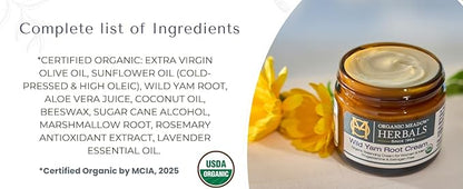 Organic Meadow Herbals Wild Yam Root Cream - USDA Certified Organic Balancing Cream for PMS & Menopause Relief - Estrogen & Progesterone-Free. Handmade by us. Woman-owned & Operated Since 1994 (2 oz)