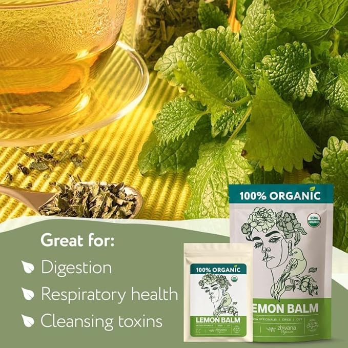 Organic Lemon Balm Tea Loose Leaf (4oz.) - Lemon Balm Leaves - Loose Leaf Melissa Tea - Te de Tolonjil - Natural Support for Stress Response, Sleep, Digestion