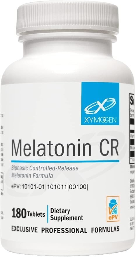 XYMOGEN Melatonin CR - Time Release Melatonin 5mg Supplement with Vitamin B6 - Nighttime + Immune Support - Biphasic Delivery Releases Quickly Then Steadily (180 Extended Release Tablets)