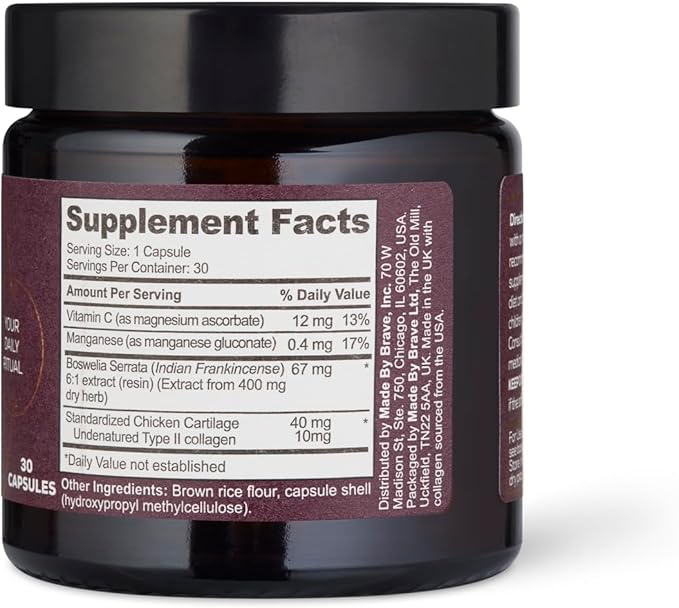 Ancient + Brave Noble Collagen Capsules 30 Servings, Type 2 Collagen for Women, with Vitamin C, Manganese, Boswellia Serrata and Targeted Nutrients, for Mobility Support and Daily Wellness