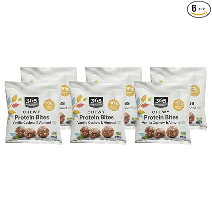 365 by Whole Foods Market, Protein Chewy Bites Vanilla Cashew Almond, 1.58 Ounce (Pack of 6)