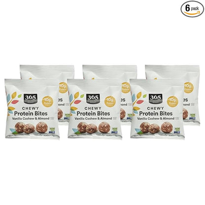 365 by Whole Foods Market, Protein Chewy Bites Vanilla Cashew Almond, 1.58 Ounce (Pack of 6)