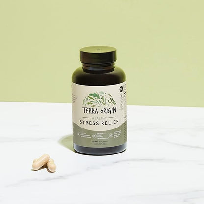 TERRA ORIGIN Healthy Stress Supplement | 60 Capsules | KSM-66 Organic Ashwagandha, L-Theanine, Rhodiola Extract, Astragalus Root and Holy Basil | Stress and Mood Support