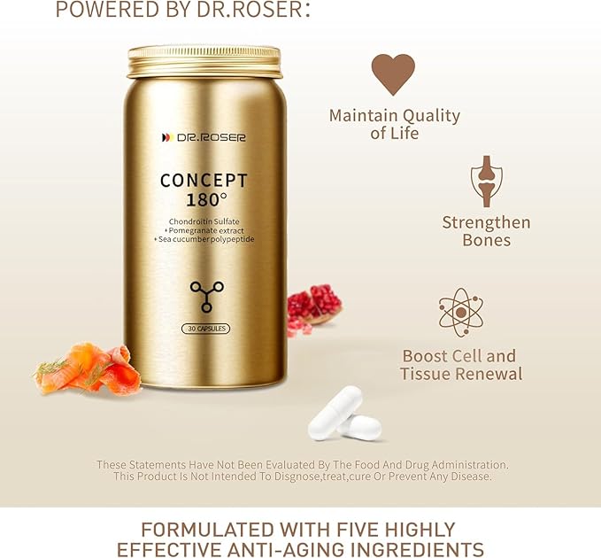 180° Anti-Gravity Capsules – Chondroitin Sulfate + Pomegranate Extract (Urolithin A) + Marine Collagen Elastin – Supports Joint Flexibility, Skin Elasticity & Bone Health – 60 Capsules