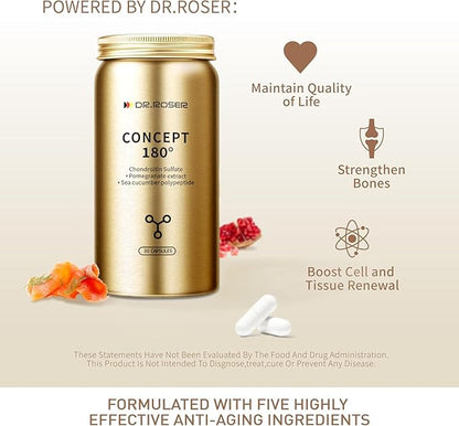 180° Anti-Gravity Capsules – Chondroitin Sulfate + Pomegranate Extract (Urolithin A) + Marine Collagen Elastin – Supports Joint Flexibility, Skin Elasticity & Bone Health – 60 Capsules