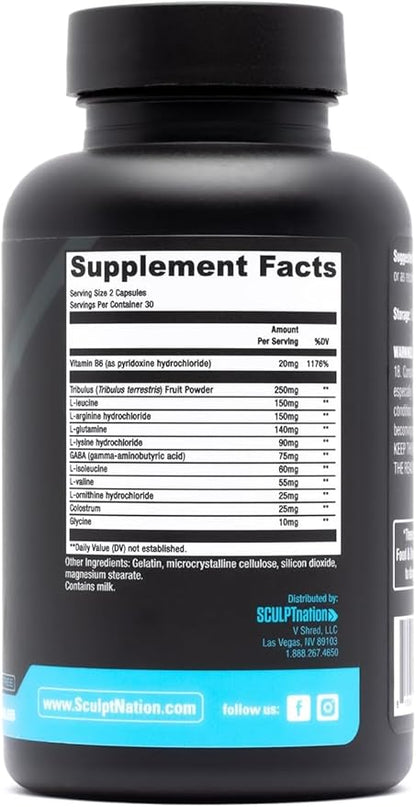 Sculpt Nation by V Shred L Arginine, Tribulus Terrestris & Amino Acids for Energy, Performance, and Vitality Support, Lean Body Mass and Recovery Support - 60 Gluten Free Capsules - 2 Pack