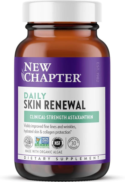 New Chapter Daily Skin Renewal Supplement, Clinical-Strength Astaxanthin for Youthful Skin Care + Collagen Protection with Vitamin C, Vitamin A, E & Zinc - 30 Capsules