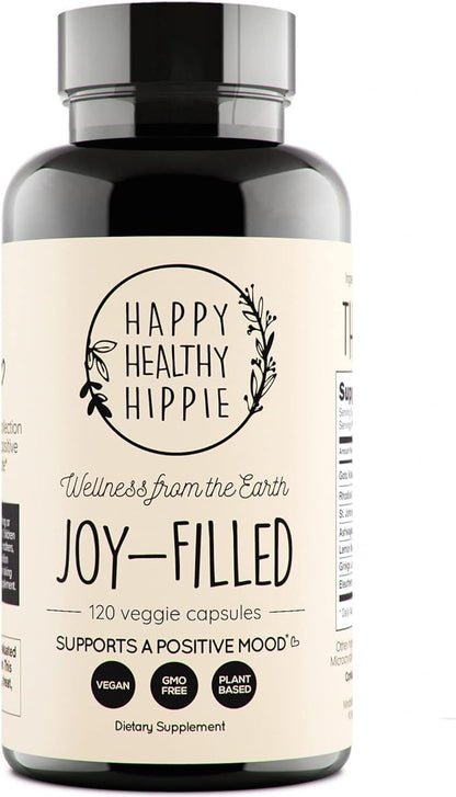 Joy-Filled Mood Support Supplement - 7 Herb Complex + St. Johns Worts (120 Ct) | Stress Relief Supplement with Rhodiola Rosea, Eleuthero | Helps Calm The Mind & Body | 100% Plant-Based Happy Pills