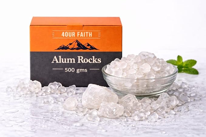 Fourfaith Potassium Alum Rock (Fitkari/Phitkari) 500g – 100% Natural Alum for Skincare & Odor Control, Pure Grade for Face and Body, Cruelty-Free