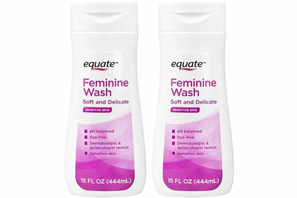 Equate Feminine Wash for Sensitive Skin, Soft & Delicate, (pack of 2) 15 fl oz (444 ml)
