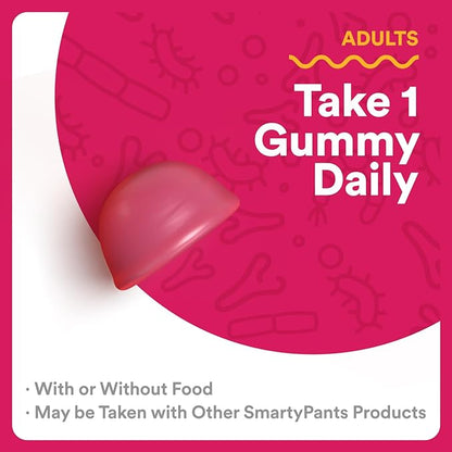 SmartyPants Adult Probiotic Gummies for Digestive Health: 3 Billion CFU, Gut Health and Immune Support Supplement, Clinically Studied Probiotic, Gluten Free, Strawberry, 30 Count (30 Day Supply)