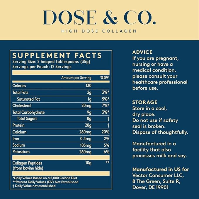 DOSE & CO. Collagen Protein Powder, Vanilla, 14.8 Oz | Hydrolyzed Type I & III Bovine Collagen with 20g Protein per Serving - Supports Muscle Recovery, Hair, Skin & Nails | Non-GMO & Gluten Free