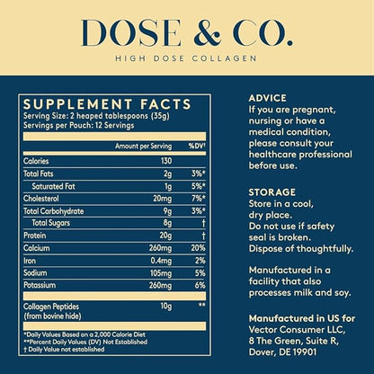 DOSE & CO. Collagen Protein Powder, Vanilla, 14.8 Oz | Hydrolyzed Type I & III Bovine Collagen with 20g Protein per Serving - Supports Muscle Recovery, Hair, Skin & Nails | Non-GMO & Gluten Free