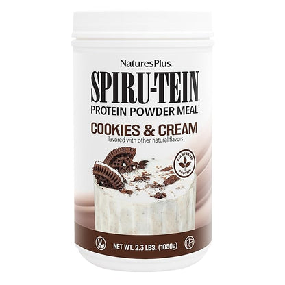 NaturesPlus SPIRU-TEIN, Cookies & Cream - 2.3 lbs - Plant-Based Protein Shake - Non-GMO, Vegetarian, Gluten Free - 30 Servings