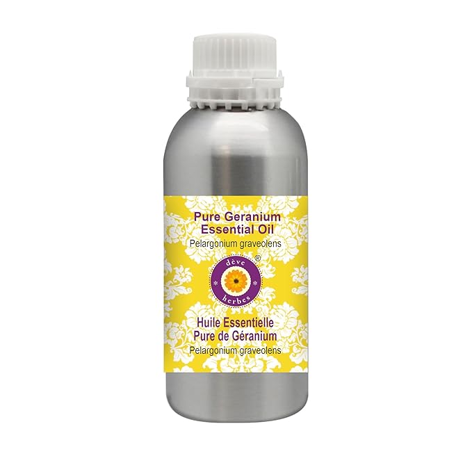 Deve Herbes Pure Geranium Essential Oil (Pelargonium graveolens) Steam Distilled 630ml (21 oz)