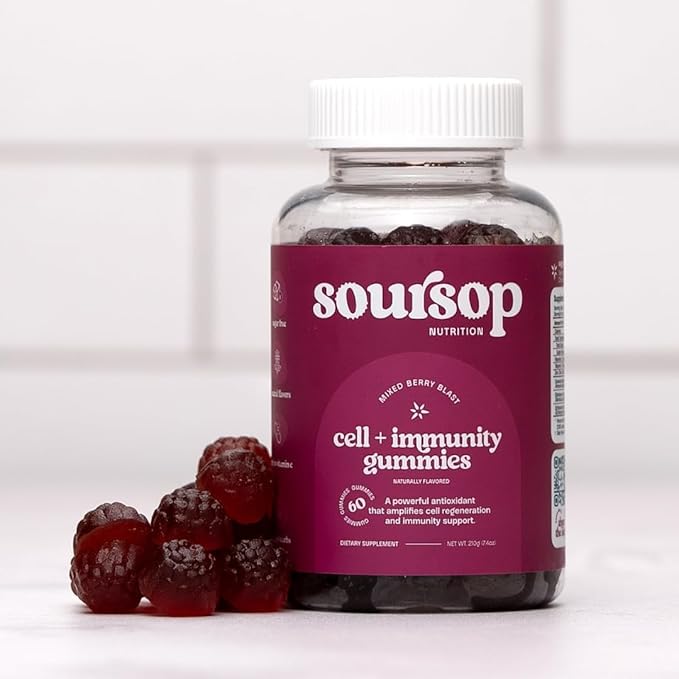 Soursop Graviola Gummies - Sugar Free Soursop Gummies with Vitamin C, Zinc - Digestive Aid, Immune Support & Antioxidants - Made from Soursop Leaves - Sour SOP Supplement for Adults - (Berry 6-Pack)