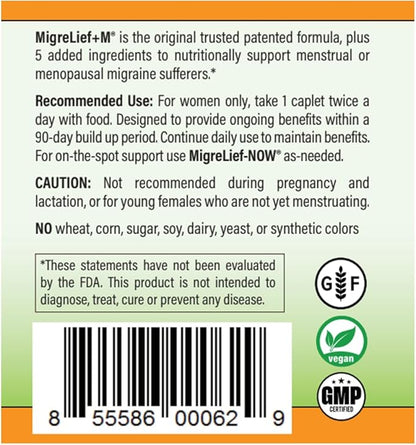 MigreLief+M – Advanced Nutritional Support Supplement for Women’s Neurological Health and Head Comfort – 60 Caplets (1-Month Supply)