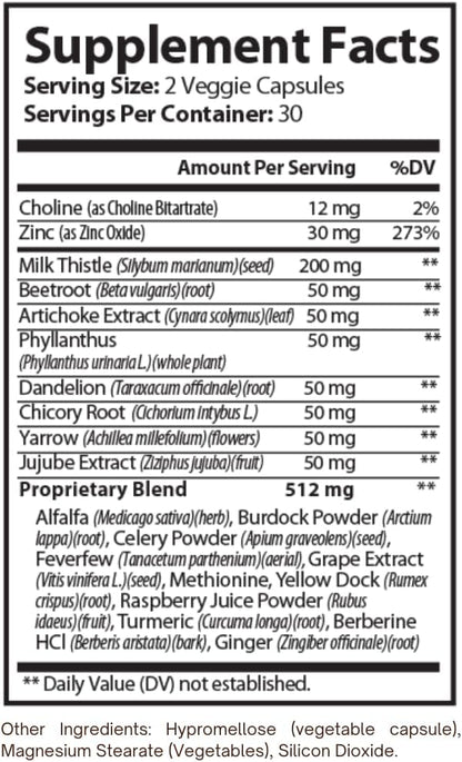 Liver Support Supplement | with Milk Thistle, Dandelion, Beetroot, Zinc & Herbal Blend | 60 Veg Capsules