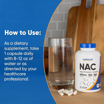 Nutricost N-Acetyl L-Cysteine (NAC) 600mg, 180 Capsules - Non-GMO, Gluten Free (Pack of 2)