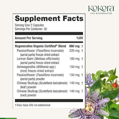 Regenerative Sleep - Regenerative Organic Certified - Supports Restful, Quality Sleep, Relaxation* - Adaptogen Blend w/Lemon Balm & Passionflower - Vegan & Non-GMO - 60 Capsules - 30 Servings
