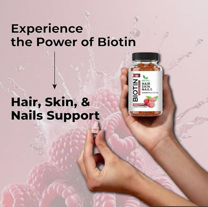 Mishas Nutraceuticals Hair Skin & Nails Gummies - Supports Healthy Hair - Vegan biotin Vitamins for Women & Men Supports Faster Hair Growth, Stronger Nails, Healthy Skin, Extra Strength 60 Counts